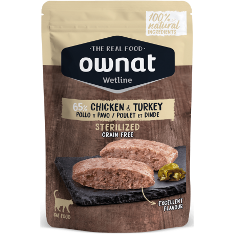 Ownat Wetline comida húmeda para gatos sterilised chicken & turkey