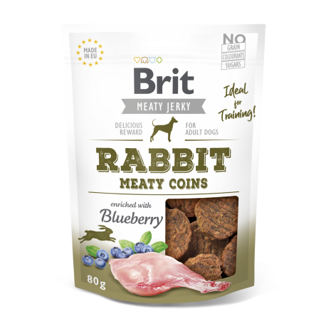 Brit jerky snack meaty coins conejo premios para perro