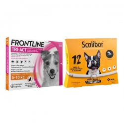 Pack Super Protezione: collare Scalibor 48 cm + Frontline Tri-Act 3 pipette (5-10 kg) per cani di piccola taglia