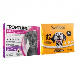Pack Super Protezione: collare Scalibor 65 cm + Frontline Tri-Act 3 pipette (20-40 kg) per cani di grandi dimensioni