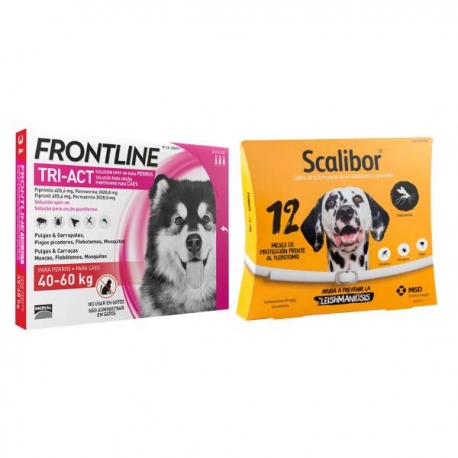 Pack Super Protezione: collare Scalibor 65 cm + Frontline Tri-Act 3 pipette (40-60 kg) per cani giganti