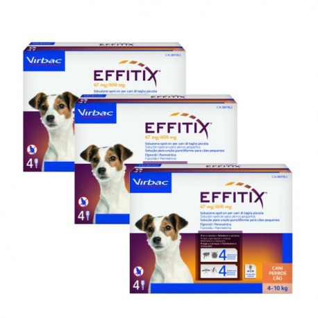 Effitix Antiparassitario Pack 3 unità (12 Pipette) per Cani di Piccola Taglia (4-10kg)