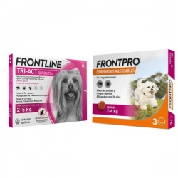 Pack Super Protezione: Frontpro Compresse Masticabili 2-4 kg + Frontline Tri-Act 3 pipette (2-5 kg) per cani mini